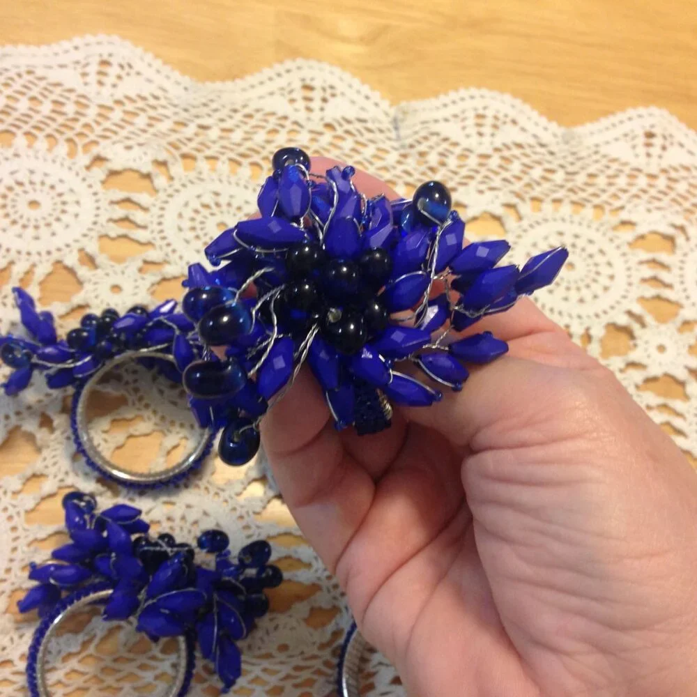 Napkin Rings set, gorgeous blue